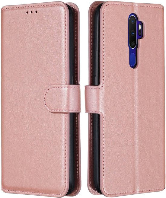 Oppo A5 2020/A9 2020 Hoesjes – Portemonnee Bookcase – Magneetsluiting – Inclusief Screenprotector – Roségoud-Ilumina Benelux