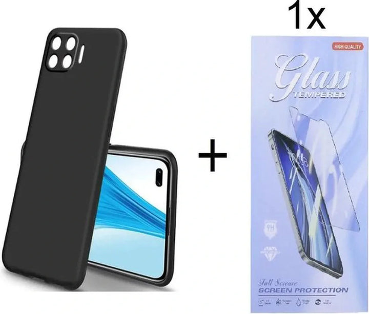 Oppo A94 4G Hoesjes – Siliconen Backcover – Schokbestendig – Inclusief 1x Gehard Glas Screenprotector – Zwart-Ilumina Benelux