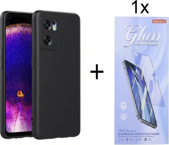 Oppo Find X5 Lite Hoesjes – Siliconen Backcover – Schokbestendig – Incl. Screenprotector Gehard Glas – Zwart-Ilumina Benelux