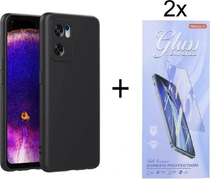 Oppo Find X5 Lite Hoesjes – Siliconen Backcover – Zwart – Inclusief 2x Screenprotector Gehard Glas – Anti Kras-Ilumina Benelux