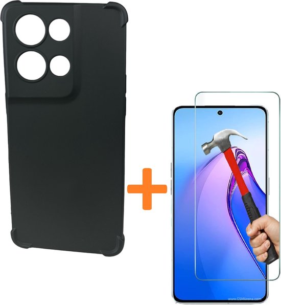 Oppo Reno 8 Pro Hoesjes – Siliconen Backcover – Schokbestendig – Zwart – Inclusief 3x Screenprotector-Ilumina Benelux