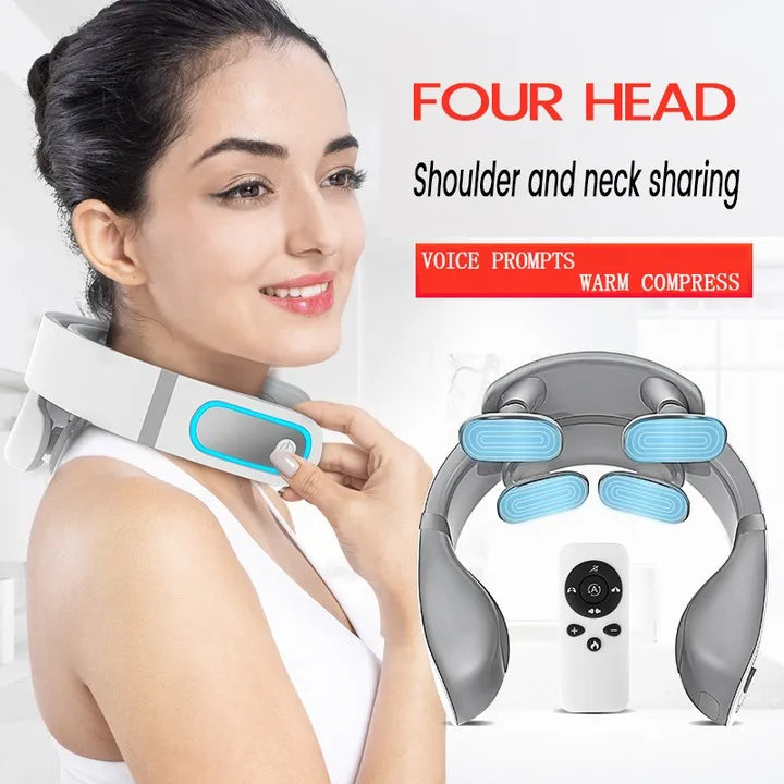 Slimme Nekmassageapparaat – 4 Massagekoppen – Elektrische Pulsmassage – Warmtefunctie – USB Oplaadbaar-Ilumina Benelux