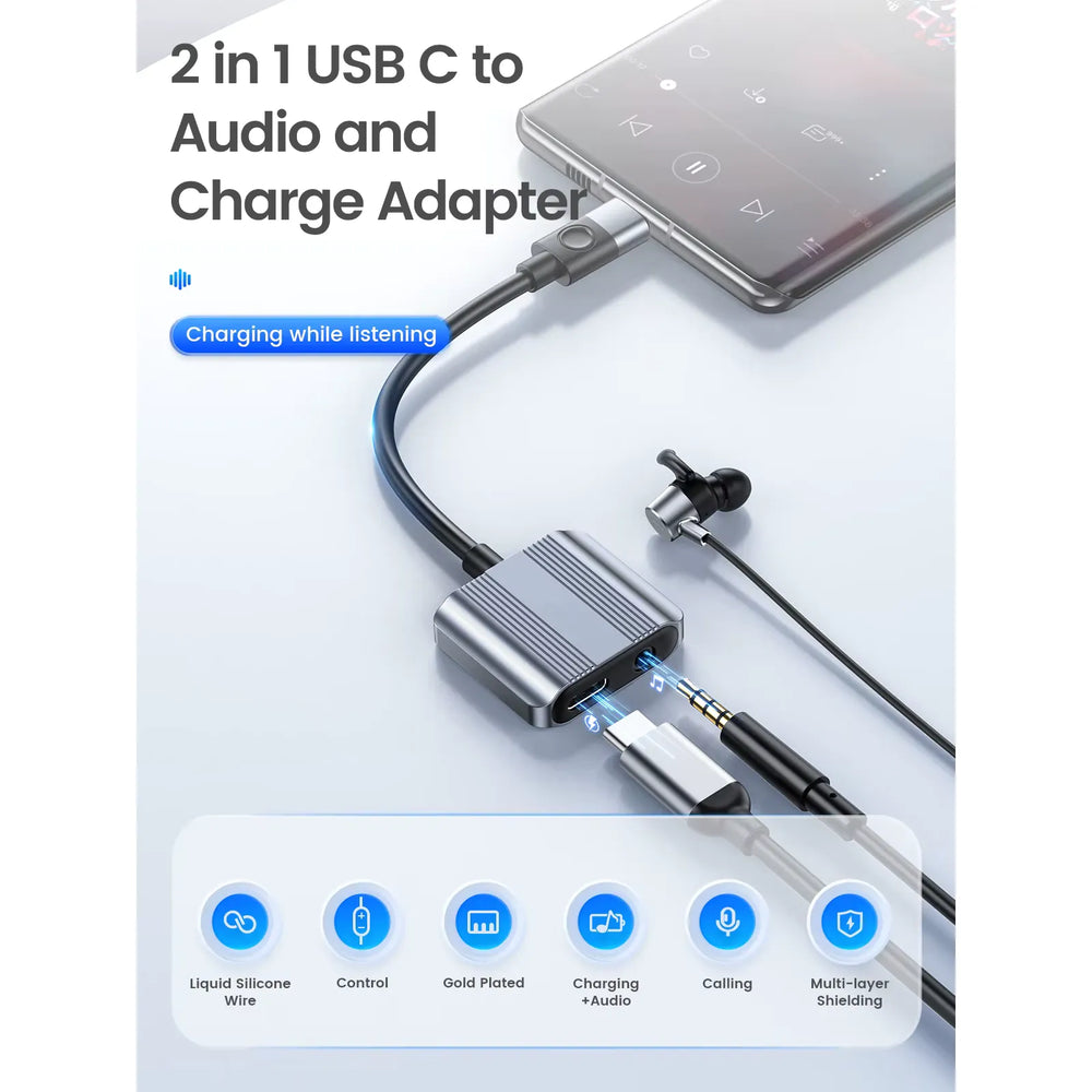 USB-C naar 3.5mm Jack + USB-C Oplaadadapter – Audio Splitter – AUX & Snelladen Tegelijk – Geschikt voor USB-C Smartphones, Tablets & Laptops-Ilumina Benelux