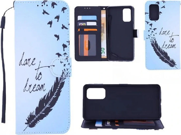 Samsung Galaxy A02s Hoesjes – Bookcase Portemonneehoes – Magneetsluiting – Print Love To Dream – Zwart-Ilumina Benelux