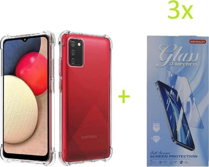 Samsung Galaxy A02s Hoesjes – Transparante Siliconen Backcover – Schokbestendig Bumper – Inclusief 3x Screenprotector-Ilumina Benelux