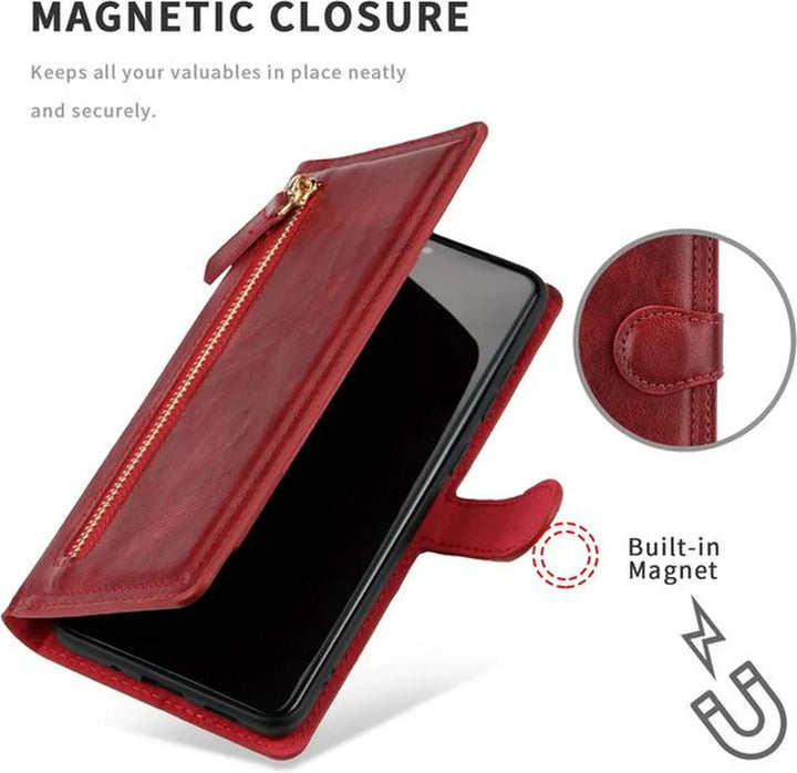 Samsung Galaxy A03s Hoesjes – Bookcase Portemonnee Hoes – Ritssluiting – 5 Pasjeshouder – Rood-Ilumina Benelux