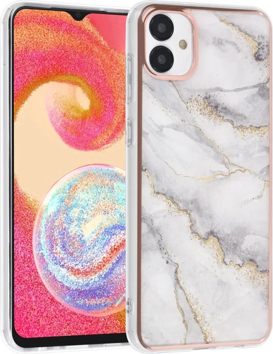 Samsung Galaxy A04E Hoesjes – TPU Backcover – Marmer Design – Wit-Ilumina Benelux