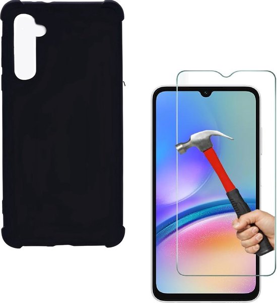 Samsung Galaxy A05s Hoesjes – Siliconen Backcover – Schokbestendig – Inclusief 3x Screenprotector – Zwart-Ilumina Benelux