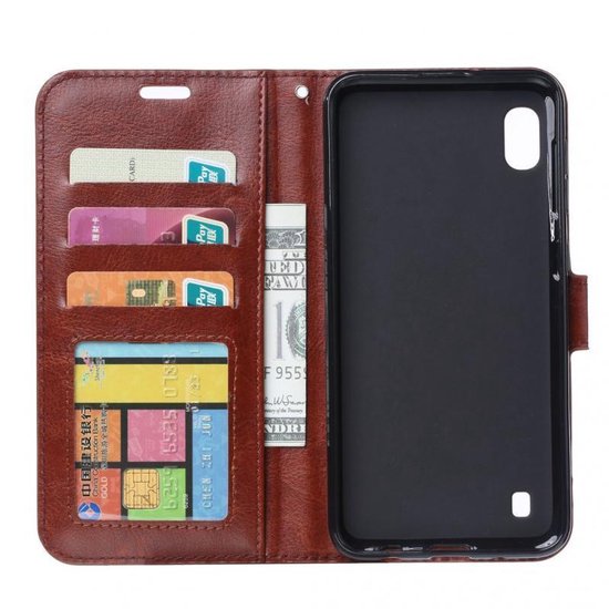 Samsung Galaxy A10 Hoesjes – Portemonnee Hoes – Pasjeshouder – 2x Gehard Glas Screenprotector – Bruin-Ilumina Benelux