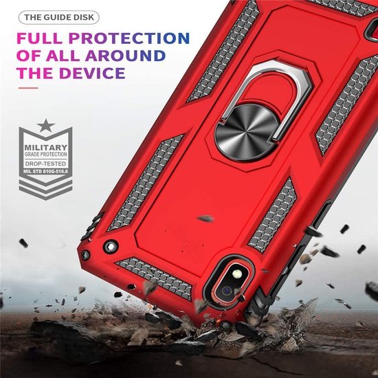 Samsung Galaxy A10 Hoesjes – Ring Armor Backcover – Schokbestendig – Inclusief Full Screenprotector – Roségoud-Ilumina Benelux