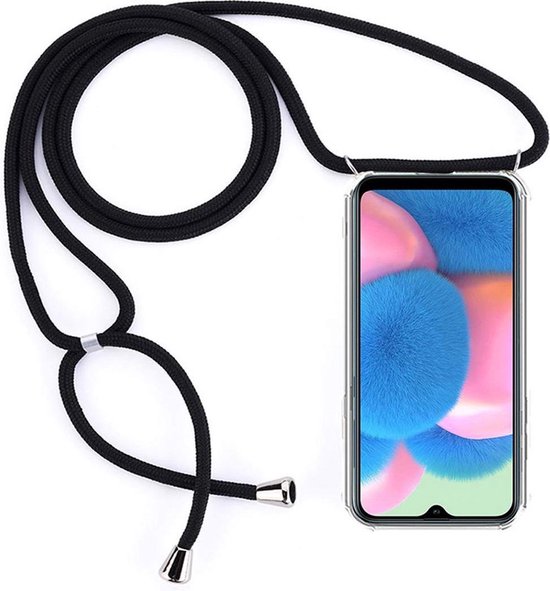 Samsung Galaxy A12 5G Hoesjes – Schokbestendige Backcover – Koord Draagriem Schouder/Nek – Anti Shock – Zwart-Ilumina Benelux