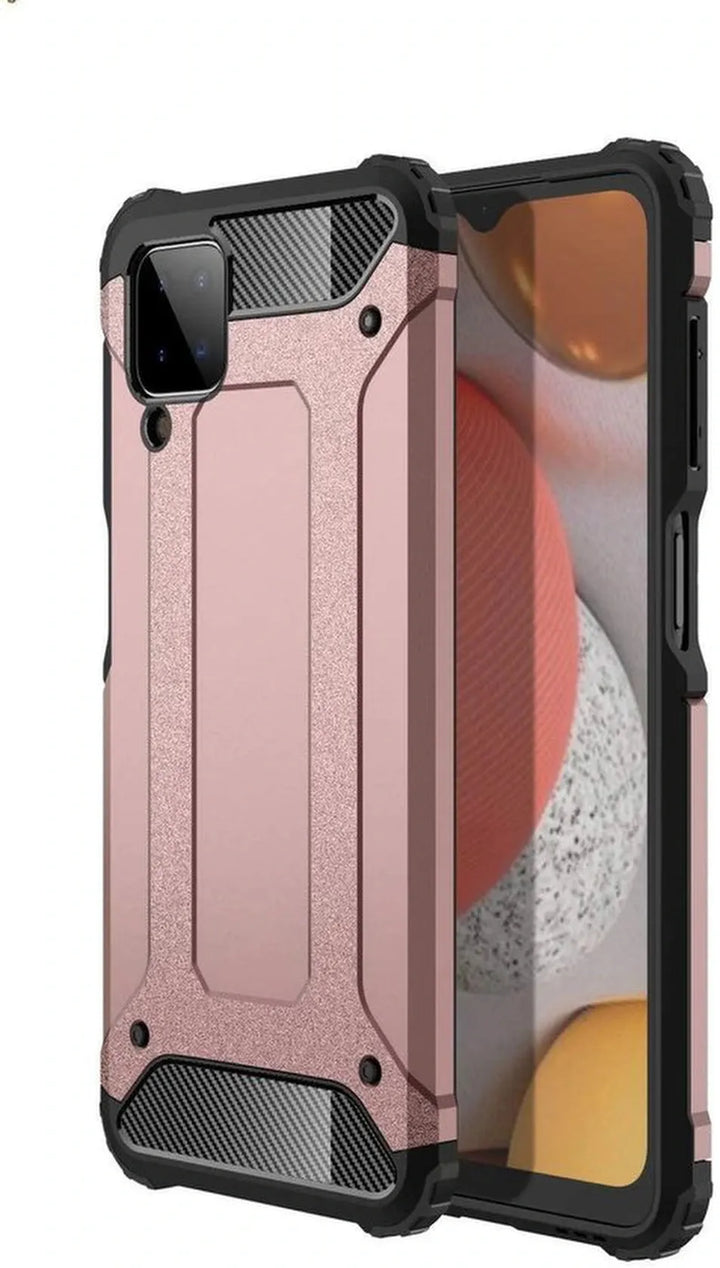 Samsung Galaxy A12 Hoesjes – Armor Hybrid Backcover – Schokbestendig – Roségoud-Ilumina Benelux