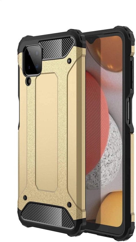 Samsung Galaxy A12 Hoesjes – Heavy Duty Armor Backcover – Schokbestendig – Goud-Ilumina Benelux