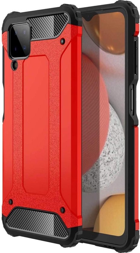 Samsung Galaxy A12 Hoesjes – Heavy Duty Armor Backcover – Schokbestendig – Rood-Ilumina Benelux