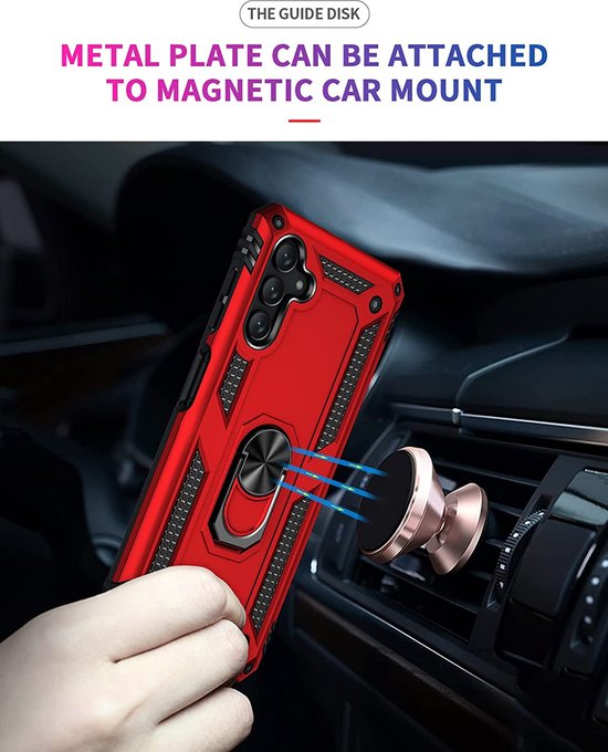 Samsung Galaxy A13 5G / A04s Hoesjes – Ring Armor Backcover – 360° Draaibare Standaard – Magneet – Rood-Ilumina Benelux