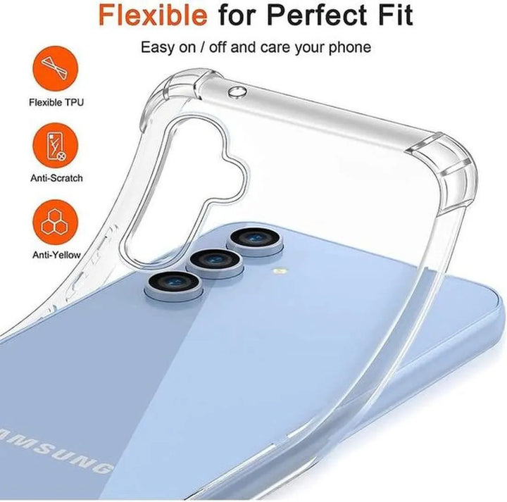 Samsung Galaxy A14 5G Hoesjes – Siliconen Backcover – Schokbestendig Anti-Shock – Transparant + 3x Screenprotector-Ilumina Benelux