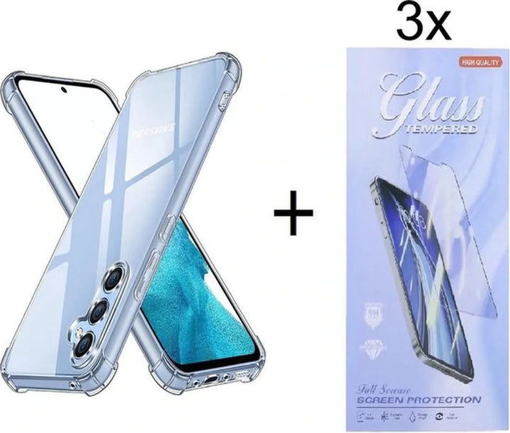 Samsung Galaxy A14 5G Hoesjes – Siliconen Backcover – Schokbestendig Anti-Shock – Transparant + 3x Screenprotector-Ilumina Benelux
