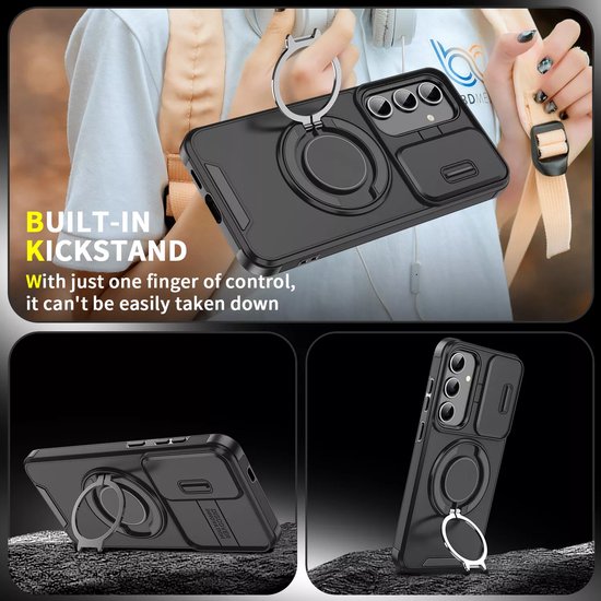 Samsung Galaxy A15 Hoesjes – Hybrid Backcover met Ringstand – MagSafe Compatibel – Schokbestendig – Oranje-Ilumina Benelux