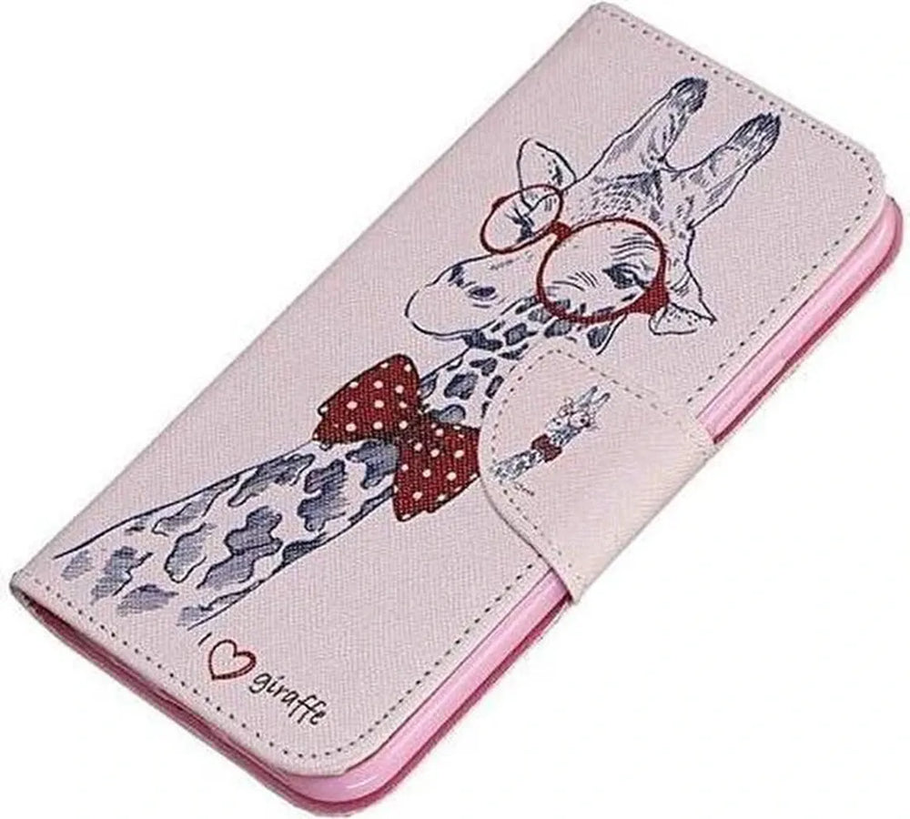 Samsung Galaxy A21 Hoesjes – Bookcase Portemonneehoes – Magneetsluiting – Giraffe Print-Ilumina Benelux