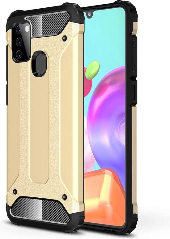 Samsung Galaxy A21S Hoesjes – Armor Hybrid Backcover – Schokbestendig – Goud-Ilumina Benelux