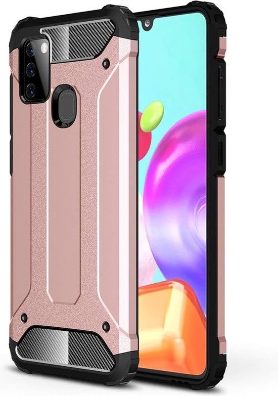 Samsung Galaxy A21S Hoesjes – Heavy Duty Armor Backcover – Schokbestendig – Roségoud-Ilumina Benelux