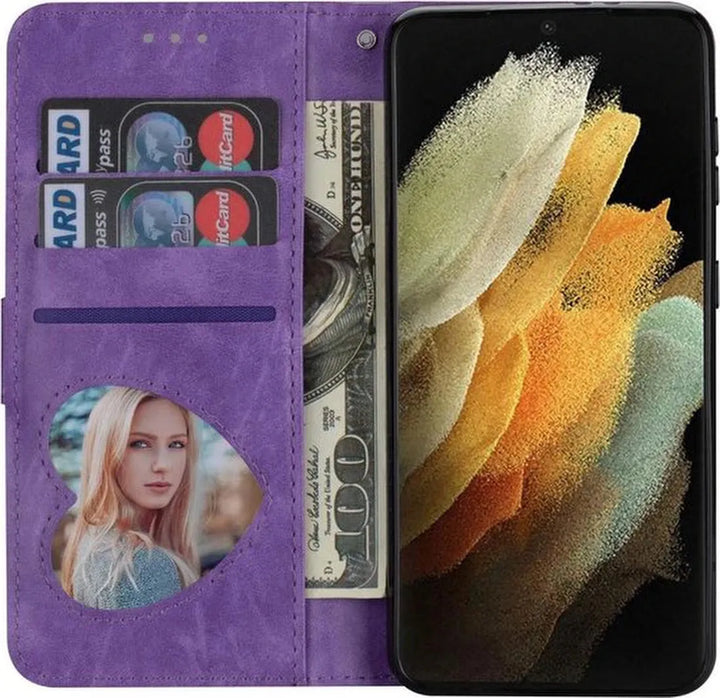 Samsung Galaxy A22 4G Hoesjes – Glitter Portemonnee Case – Rits – Koord – Pasjeshouder – Paars-Ilumina Benelux