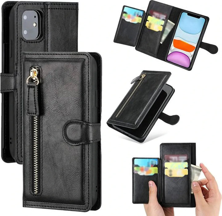 Samsung Galaxy A22 5G Hoesjes – Bookcase Portemonnee Hoes – Ritssluiting – 5 Pasjeshouder – Zwart-Ilumina Benelux