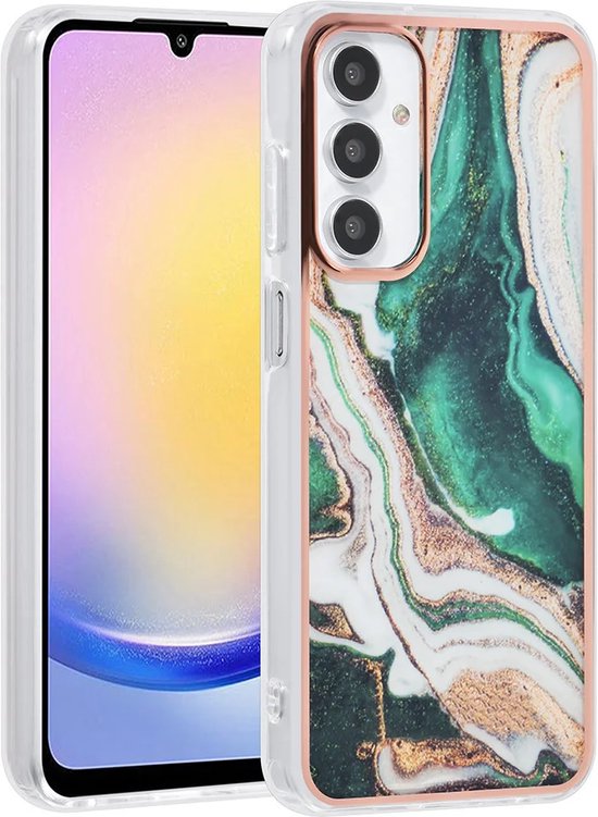 Samsung Galaxy A25 Hoesjes – TPU Backcover – Marmer Design – Groen-Ilumina Benelux