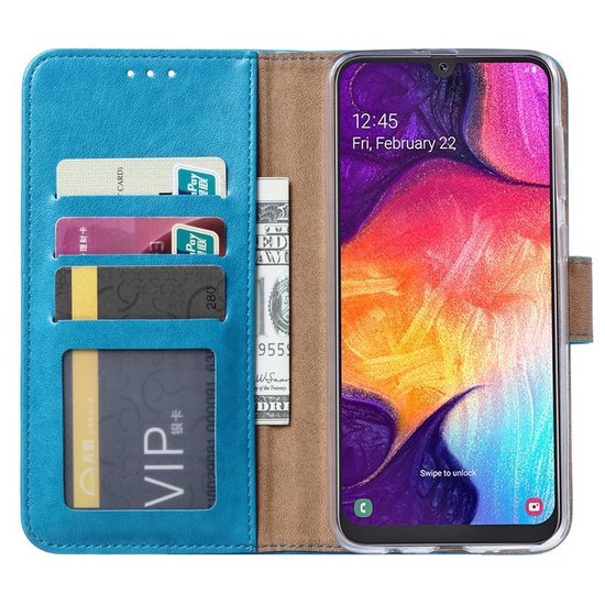 Samsung Galaxy A30S Hoesjes – Portemonnee Hoes – Magneetsluiting – Inclusief 2x Gehard Glas Screenprotector – Turquoise-Ilumina Benelux