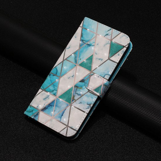 Samsung Galaxy A32 4G Hoesjes – Bookcase Portemonnee Hoes – Magneetsluiting – Groen Triangle Print-Ilumina Benelux