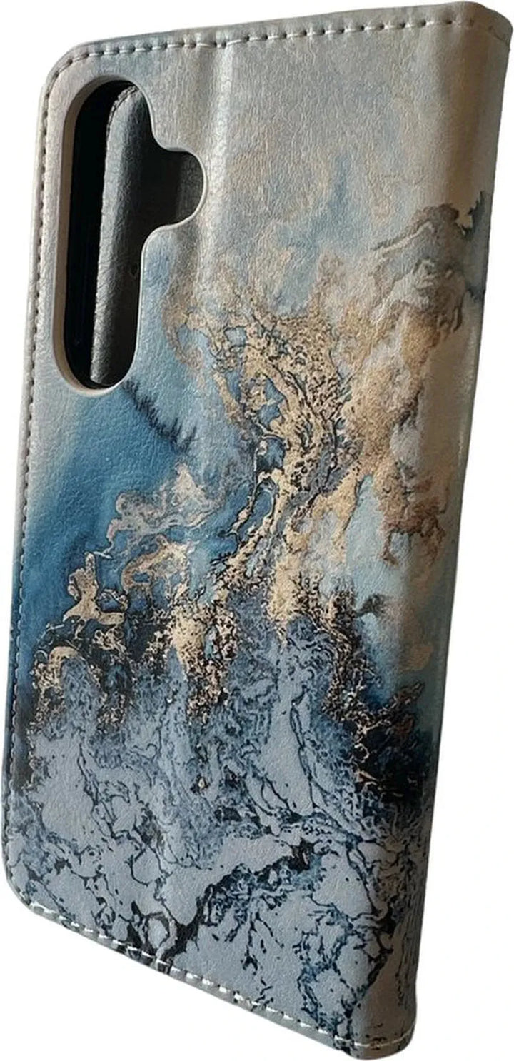 Samsung Galaxy A34 Hoesjes – Bookcase Portemonneehoes – Magneetsluiting – Pasjeshouder – Marmer Print-Ilumina Benelux