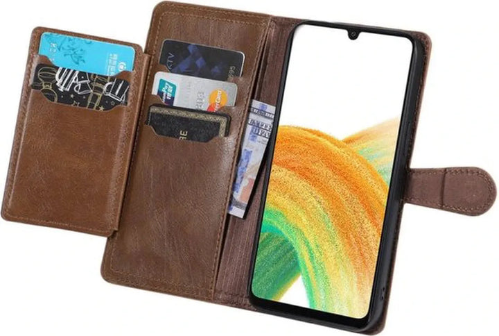 Samsung Galaxy A35 Hoesjes – Flipcover Portemonnee – Magneetsluiting – 5 Pasjeshouder – Donkerbruin-Ilumina Benelux