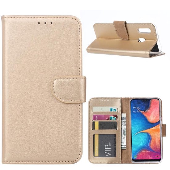 Samsung Galaxy A40 Hoesjes – Portemonnee Hoes – Magneetsluiting – Pasjeshouder – Goud + 2x Gehard Glas Screenprotector-Ilumina Benelux