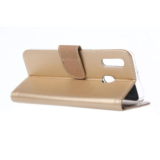 Samsung Galaxy A40 Hoesjes – Portemonnee Hoes – Magneetsluiting – Pasjeshouder – Goud + 2x Gehard Glas Screenprotector-Ilumina Benelux
