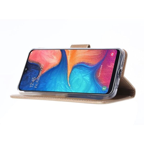 Samsung Galaxy A40 Hoesjes – Portemonnee Hoes – Magneetsluiting – Pasjeshouder – Goud + 2x Gehard Glas Screenprotector-Ilumina Benelux