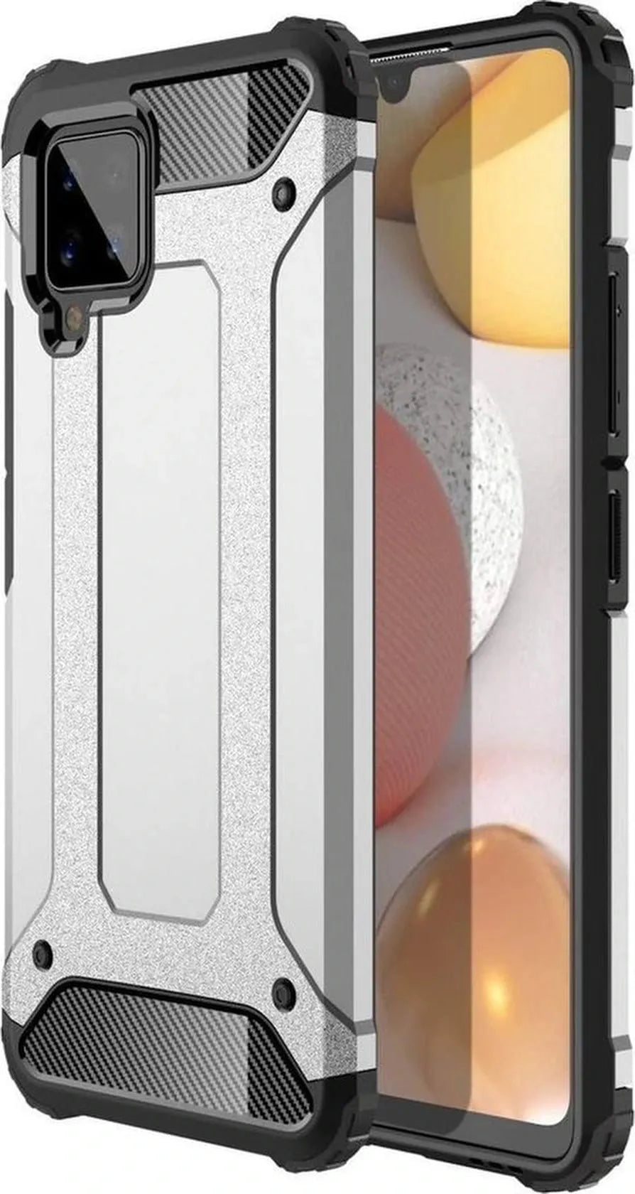 Samsung Galaxy A42 4G Hoesjes – Armor Hybrid Backcover – Schokbestendig – Zilver-Ilumina Benelux