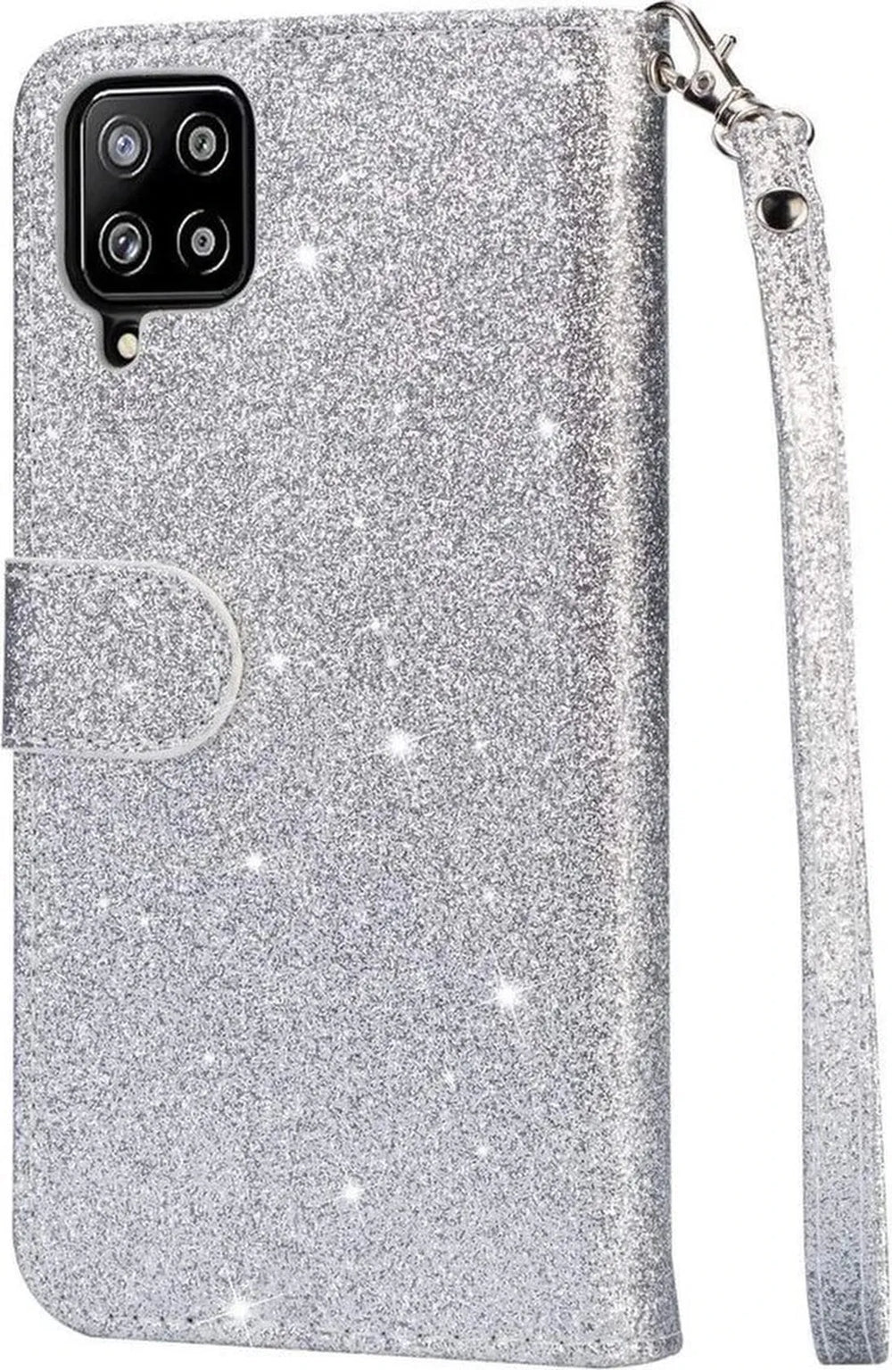 Samsung Galaxy A42 Hoesjes – Glitter Portemonnee Case – Rits & Koord – Pasjeshouder – Zilver-Ilumina Benelux