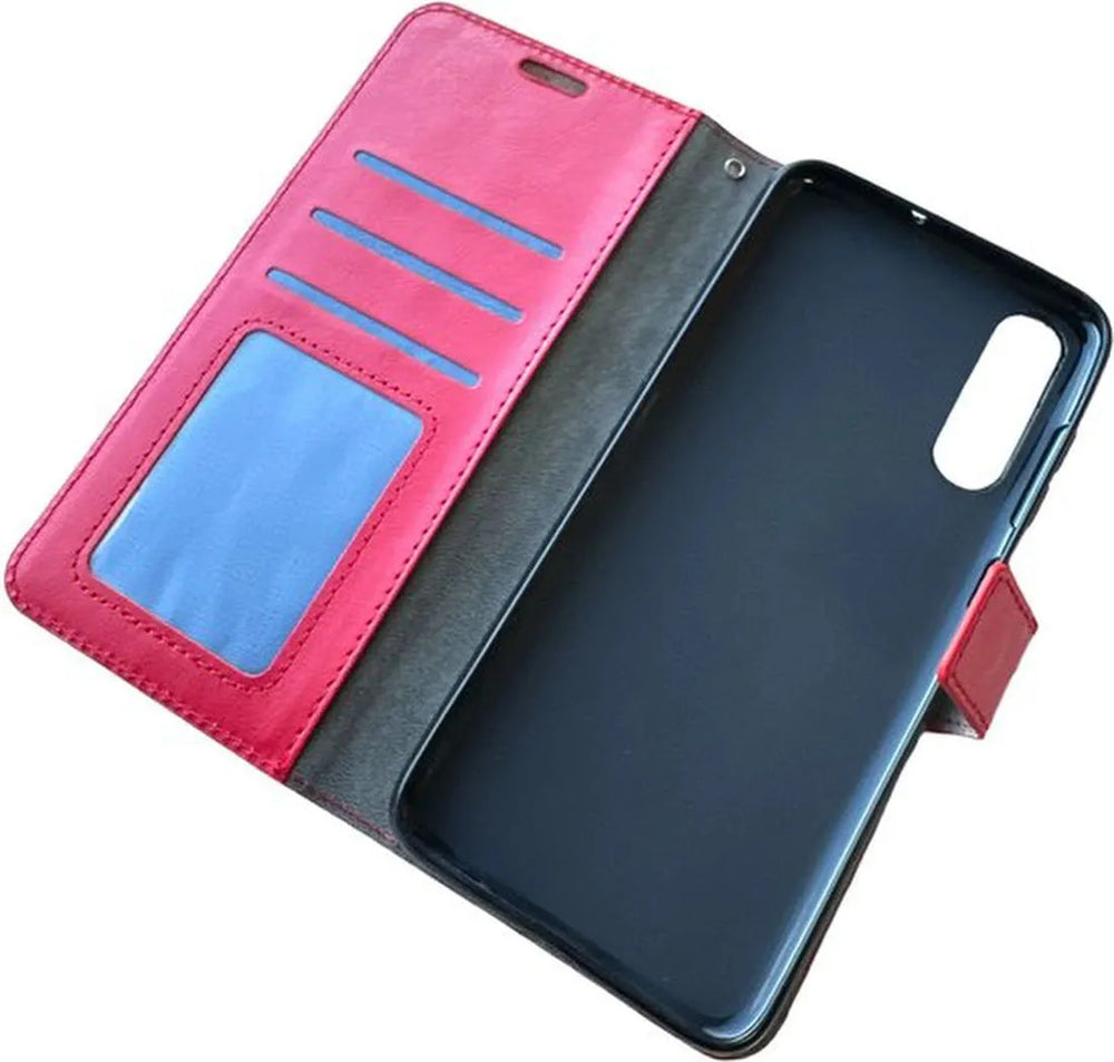 Samsung Galaxy A50 Hoesjes – Portemonnee Bookcase – Magneetsluiting – Pasjeshouder – Roze + 2x Gehard Glas Screenprotector-Ilumina Benelux