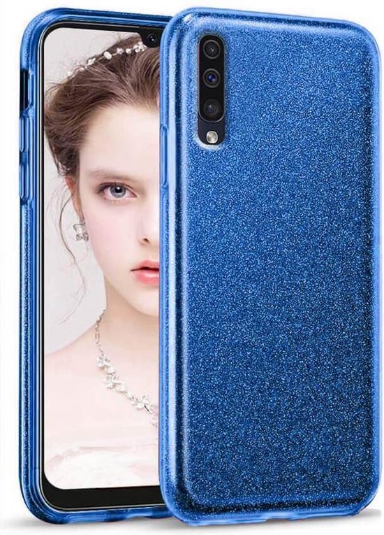 Samsung Galaxy A50S Hoesjes – Glitter TPU Siliconen Backcover – BlingBling Cover – Blauw-Ilumina Benelux