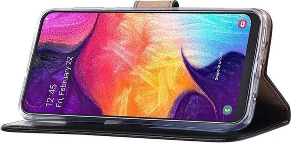 Samsung Galaxy A50S Hoesjes – Portemonnee Bookcase – Magneetsluiting – 2x Gehard Glas Screenprotector – Zwart-Ilumina Benelux