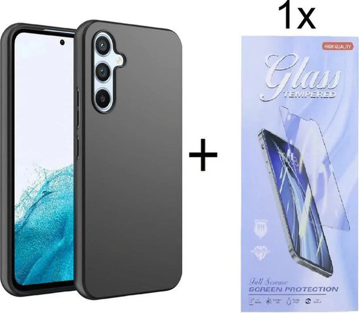 Samsung Galaxy A54 5G Hoesjes – Siliconen Backcover – Soft Touch – Zwart + Screenprotector Gehard Glas – Anti Kras – Transparant-Ilumina Benelux