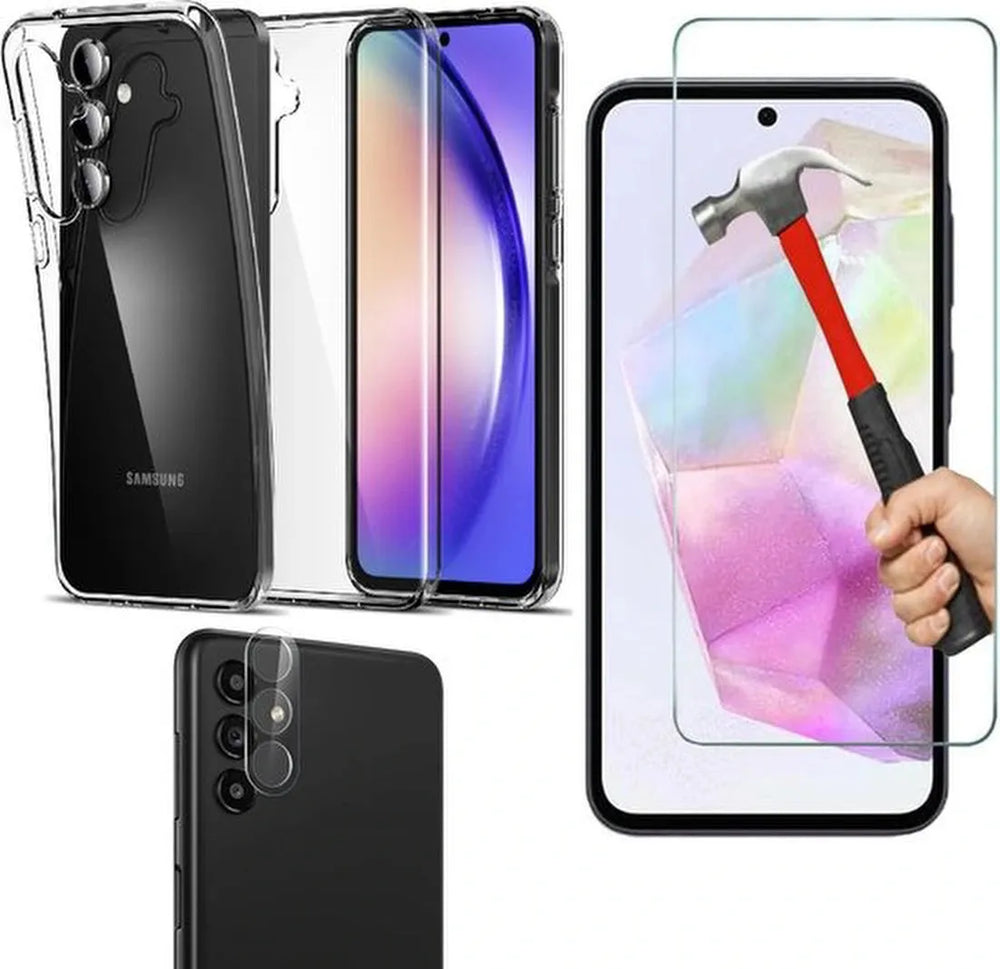 Samsung Galaxy A55 Hoesjes – Transparante Siliconen Backcover – Screenprotector Gehard Glas – Camera Lens Protector-Ilumina Benelux