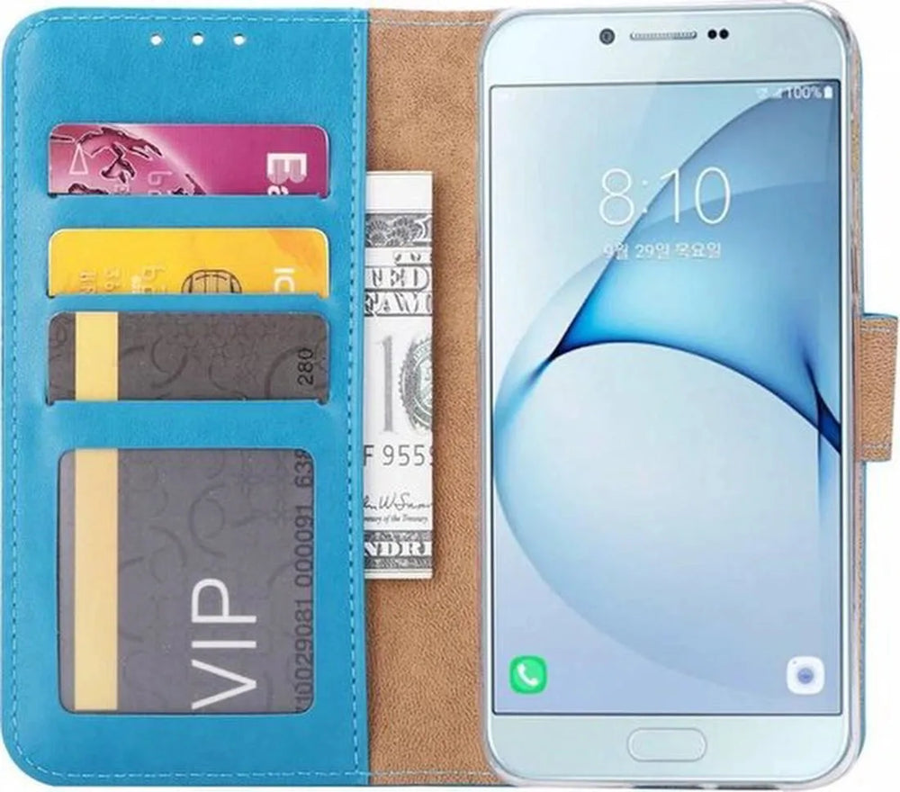 Samsung Galaxy A6 Plus 2018 Hoesjes – Portemonnee Hoes – Magneetsluiting – 2x Gehard Glas Screenprotector – Turquoise-Ilumina Benelux