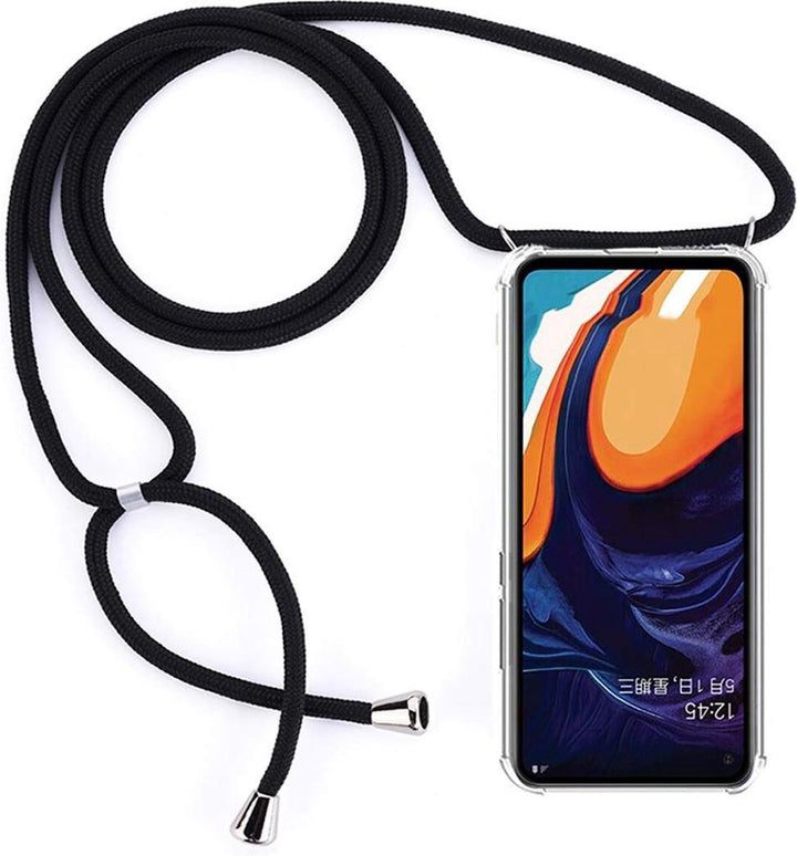 Samsung Galaxy A60 Hoesjes – Backcover met Koord – Schokbestendig – Schouder/Nek Draagriem – Zwart-Ilumina Benelux
