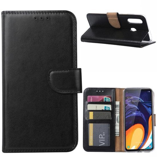 Samsung Galaxy A60 Hoesjes – Portemonnee Hoes – Magneetsluiting – 2x Gehard Glas Screenprotector – Zwart-Ilumina Benelux
