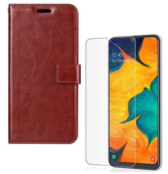 Samsung Galaxy A60 Hoesjes – Portemonnee Hoes – Pasjeshouder – 2x Gehard Glas Screenprotector – Bruin-Ilumina Benelux