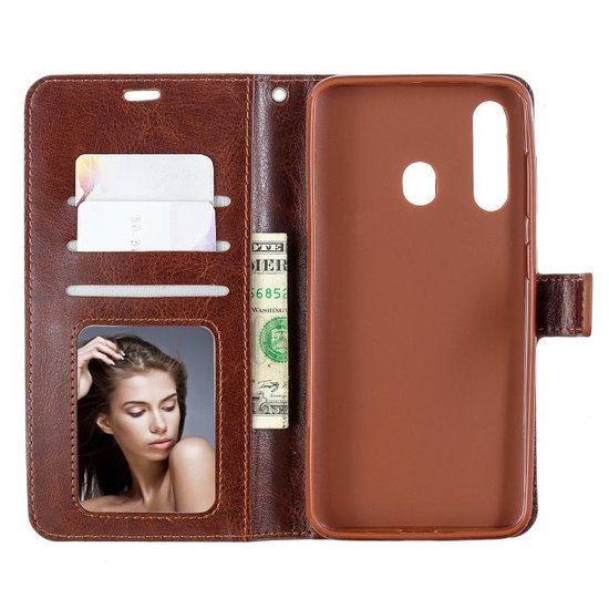 Samsung Galaxy A60 Hoesjes – Portemonnee Hoes – Pasjeshouder – 2x Gehard Glas Screenprotector – Bruin-Ilumina Benelux