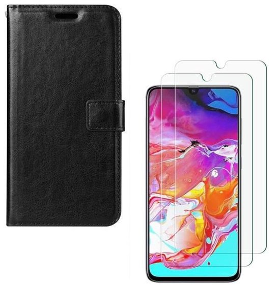Samsung Galaxy A70/A70S Hoesjes – Portemonnee Hoes – Pasjeshouder – 2x Gehard Glas Screenprotector – Zwart-Ilumina Benelux