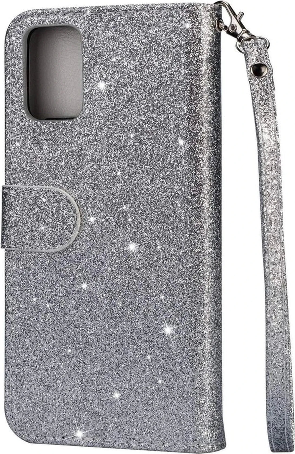 Samsung Galaxy A71 Hoesjes – Glitter Portemonnee Case – Rits & Koord – Pasjeshouder – Zilver-Ilumina Benelux