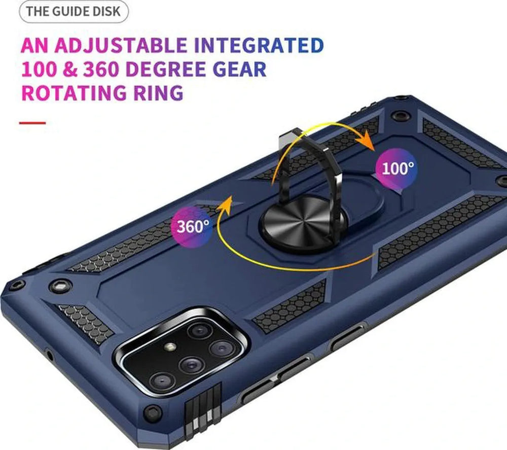 Samsung Galaxy A71 Hoesjes – Ring Armor Backcover – 360° Draaibare Standaard – Magneet – Blauw-Ilumina Benelux